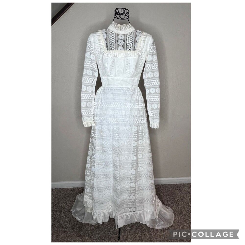 Vintage Gown Lace Victorian Prairie Style High Neck Wedding Dress PLS READ